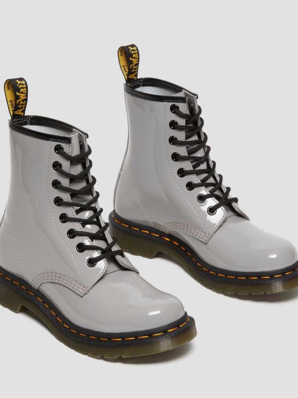 Dr. Martens Women's Gray Patent Lace-Up Combat Boots